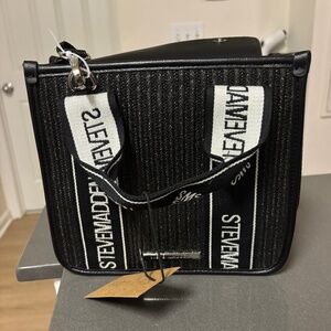 Steve Maddens Black Straw Satchel with Earbud Case